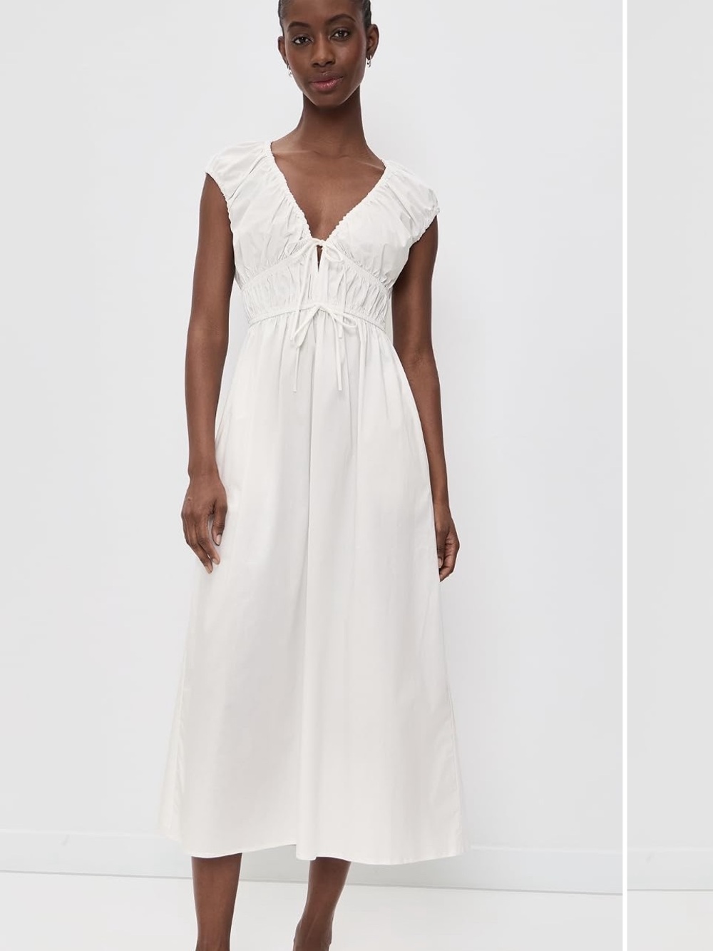 WAYF Liv Ruched White Midi Dress